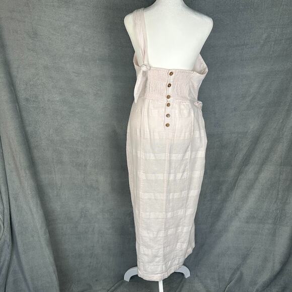 Free People Dress Womens Medium Pink Linen One Shoulder Midi Beach At Leisure - Picture 8 of 16